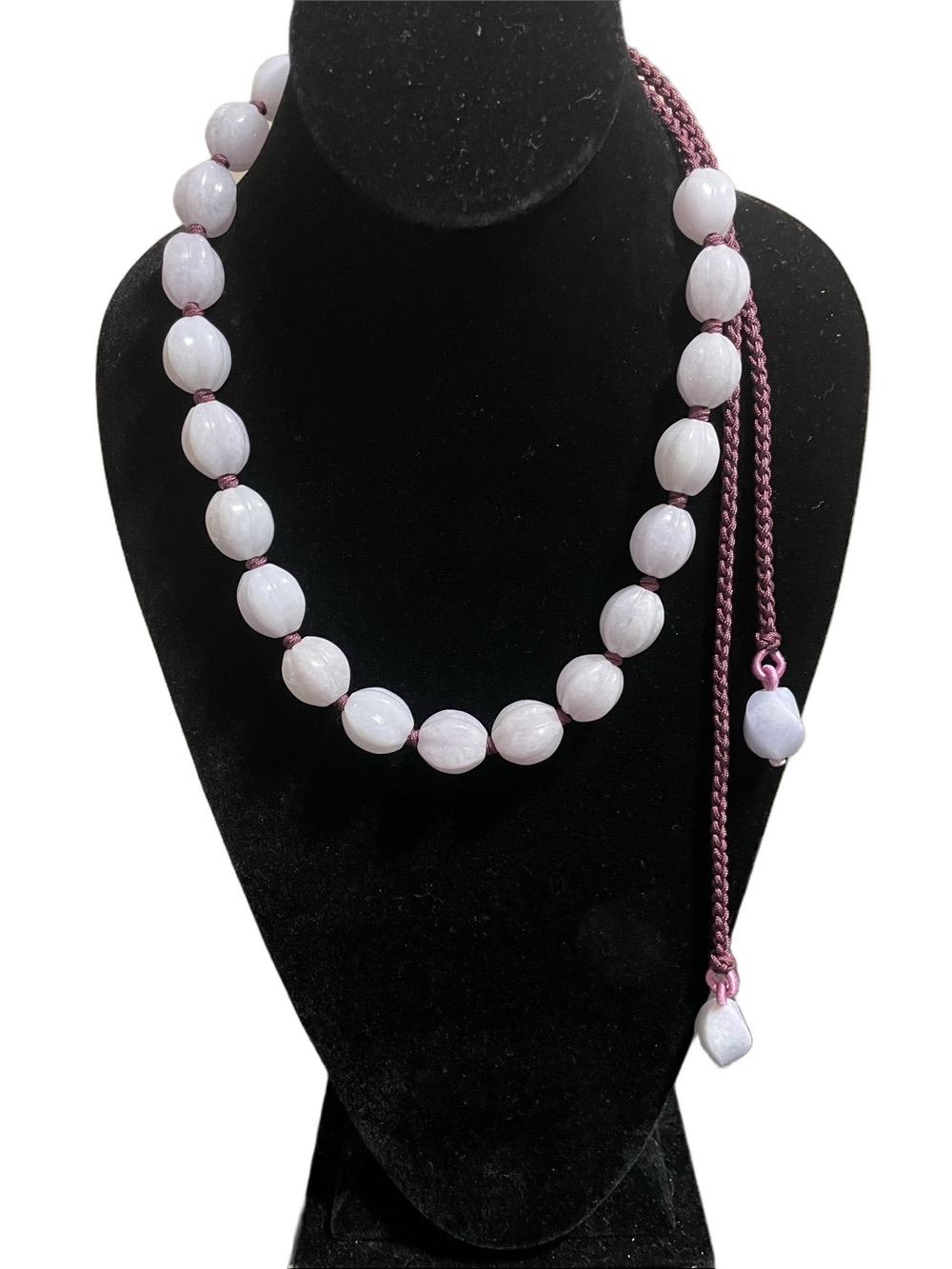 Lavender Jade Squash Shaped Bead Necklace on Braided Cord